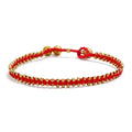 2022 Vintage Style Handwoven Waterproof Wax Thread Anklet Brass Bead Foot Bracelet Red Rope Adjustable Boho Surfer Look for Gift