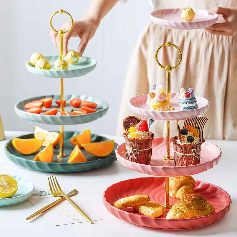 Buffet Dessert Server Three Tiered Ceramic Hotel Restaurant Afternoon Tea Stand