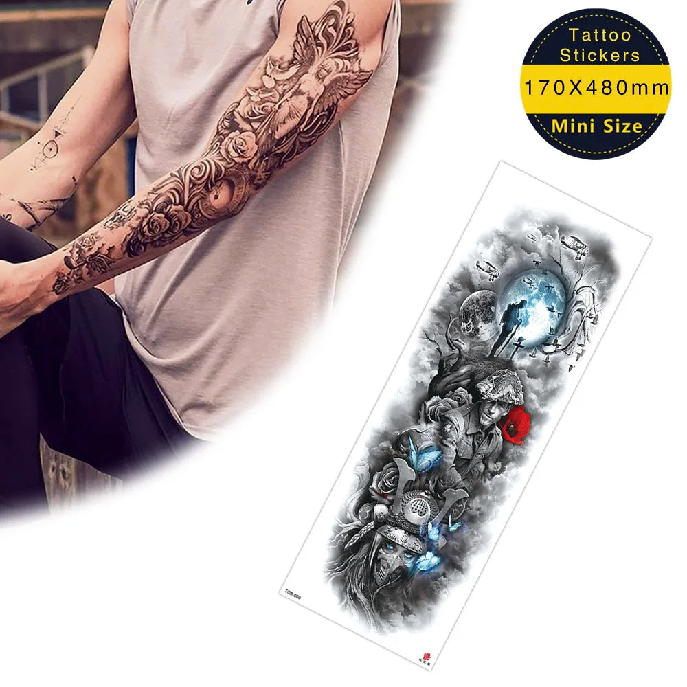 Men's Large Arm Leopard Design Temporary Waterproof Half Sleeve Tattoo Stickers Non-toxic Eco-friendly Paper 5-7 Days Durability