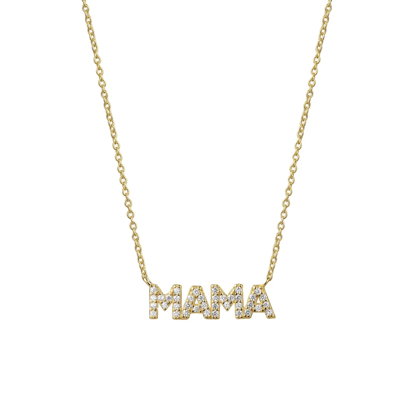 FUAMAY Woman Dainty White CZ Zirconia Diamond Mama Necklace Sterling Silver Mama Mother Day Necklace