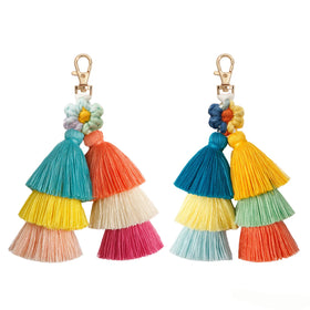 2025 New Design Hand-woven Cotton Tassel Bag Charm Bag Keychain Keyring Purse Car Key Pendant Bohemian Accessories Keychain