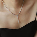 Stainless Steel Silver Shape Tassel Tennis Chain Bejeweled Choker Necklace