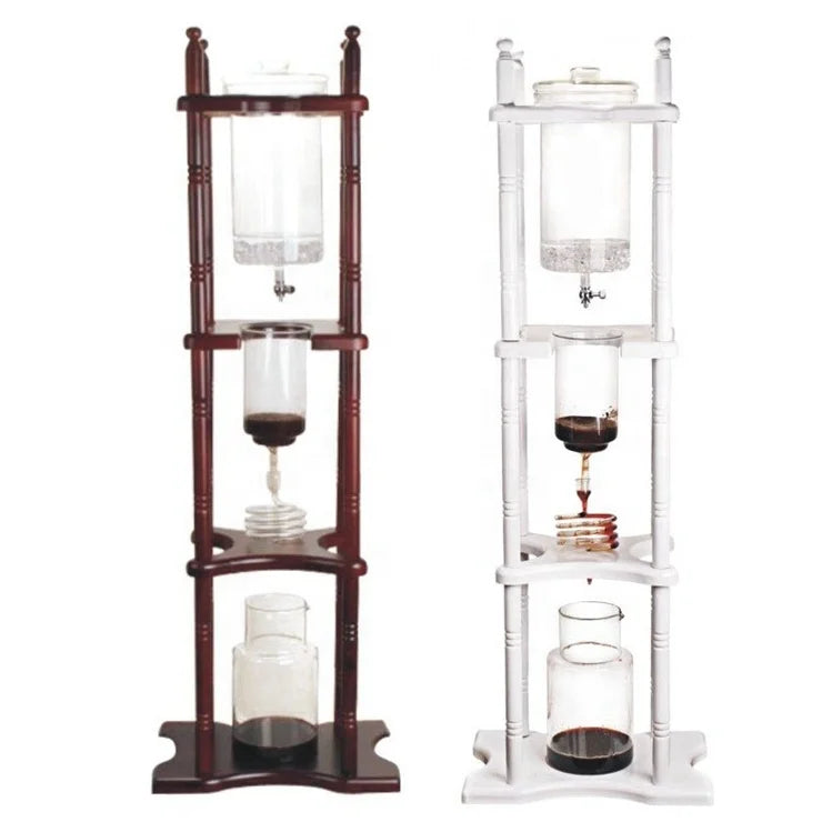W  BD25 2500ml Coffee Accessories Retro Ice Cold Brew Dripper Coffee Maker in Wooden Base and Borosilicate Resistant Glass