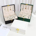 New Style Advanced Exquisite Double Layer Rhombus Pattern Leather Jewelry Box with Metal Lock for Presenting Jewelry