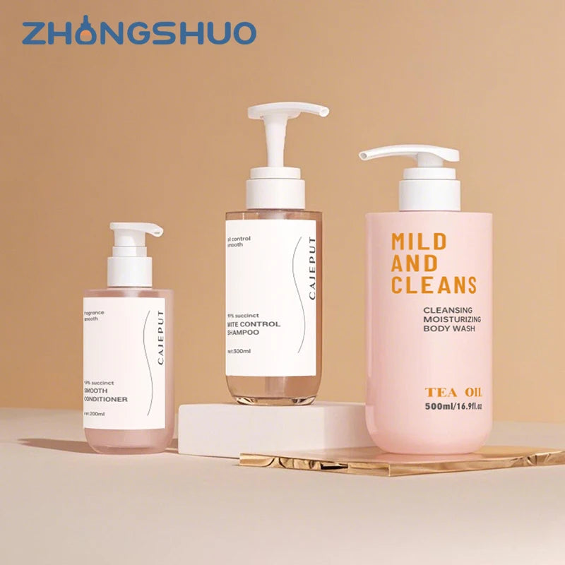 200ml 300ml 500ml Plastic PET Shampoo and Conditioner Bottles Set White Clear Frosted Cosmetic Packaging Bottle for Body Lotion