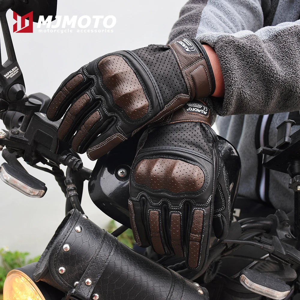 Motocross Cycling Riding Off-road Goat Leather Motorcycle Glove Retro Motorbike Gloves Men Touch Screen Motor Vintage Motocross