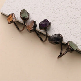Bohemian Style Natural Stone Gemstone Rings with Antique Bronze Plating Women Gift Jewelry
