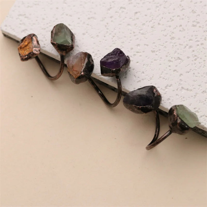 Bohemian Style Natural Stone Gemstone Rings with Antique Bronze Plating Women Gift Jewelry