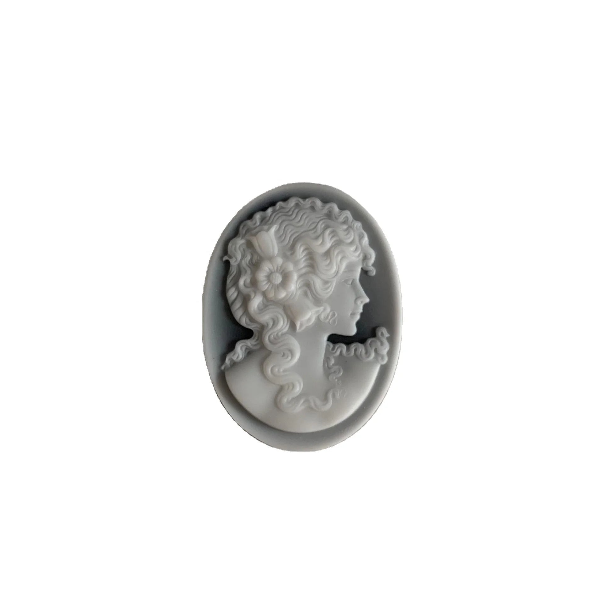 30x40mm Large Size Oval Flatback Carved Blue Agate Stone Cameo Black Onyx Cameos Beauty Head Cameo Cabochon for Jewelry Marking