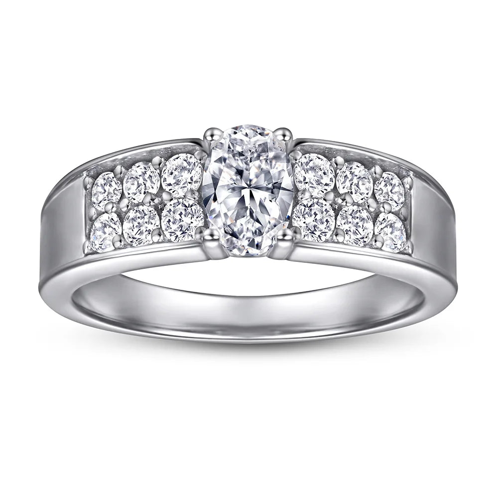 OAHLAN Women 925 Sterling Silver Rings 0.5Ct Four Claws Cubic Zirconia Oval Engagement Ring Wholesale