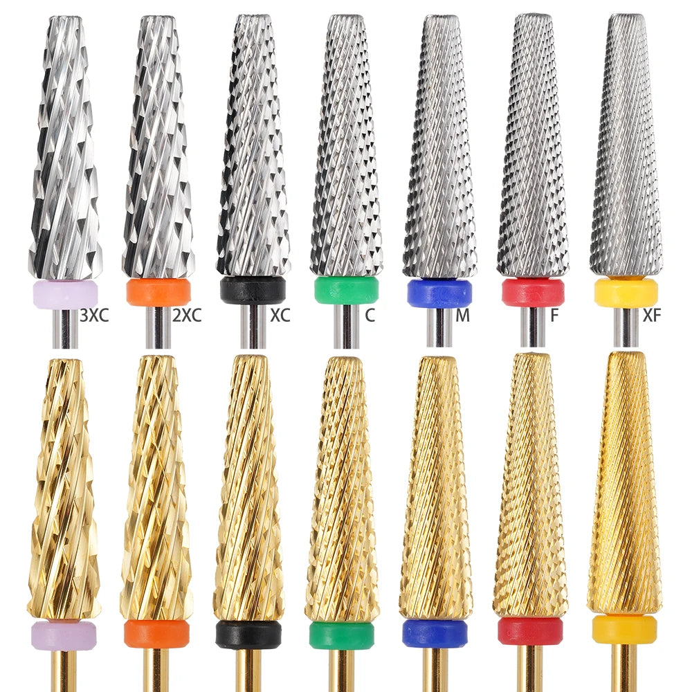New Arrival Super Long 5 in 1 Cross Cut Bits Gold Coating Manicure Machine Drill Bits Nail Customized Carbide Nail Drill Bit