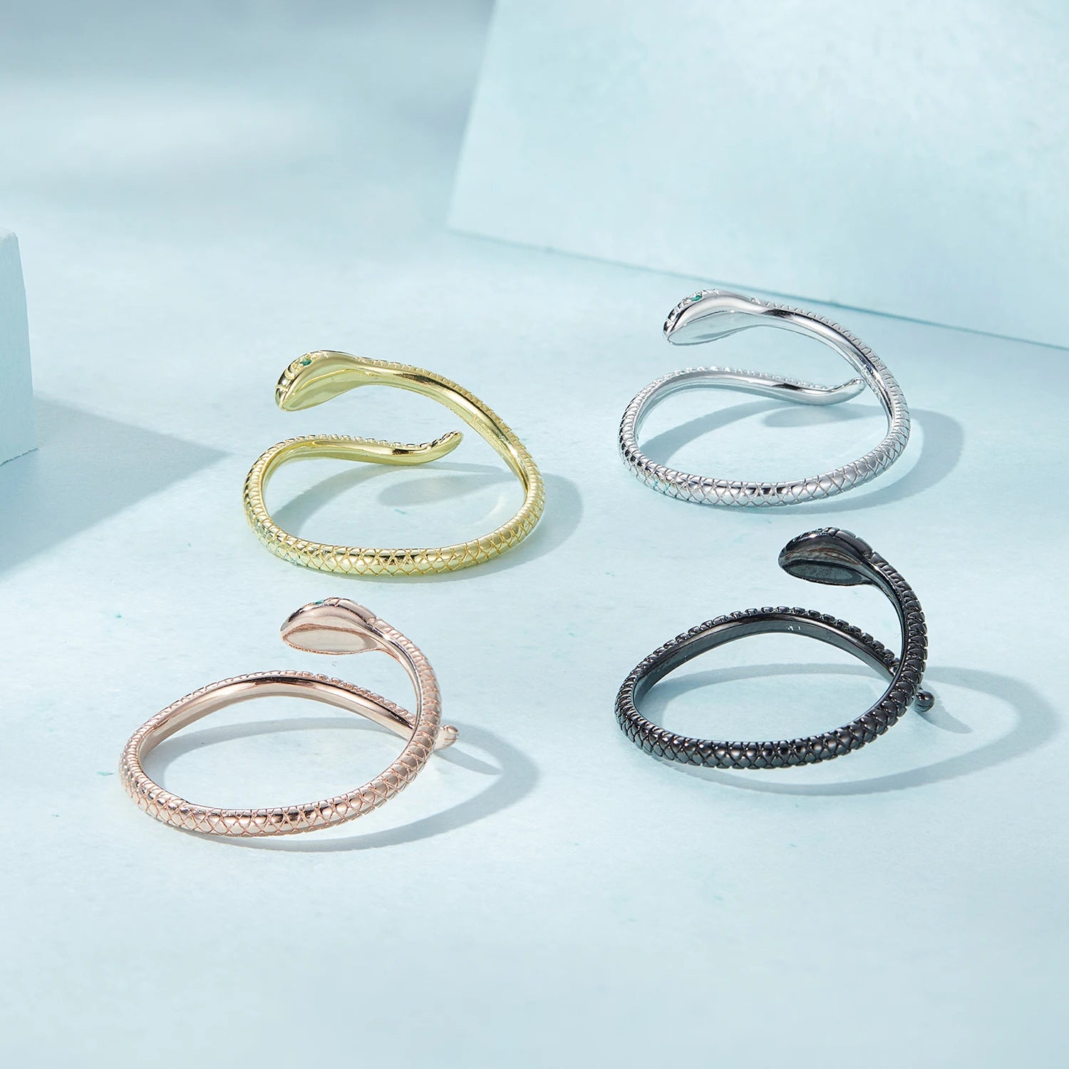 Classical Gold Plated 925 Silver Adjustable Snake Rings - Vintage Snake Jewelry for Women Hypoallergenic Adjustable Chain