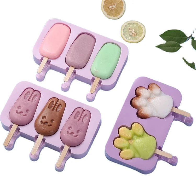 2/3/4 Cavity Cute Silicone Popsicle Molds Oval Cake Pop Mold Ice Cream Mold Popsicle DIY Maker with 50 Wooden Sticks