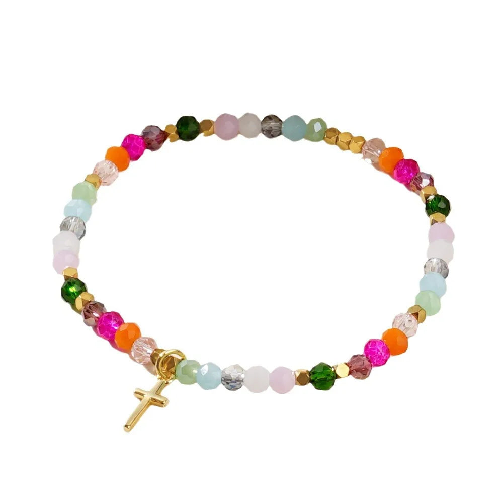 New Fashion Easter Card Bracelet Cross Square Iron Gallstone Chain Jewelry Beautiful Colorful Crystal Bracelet Gifts for Women