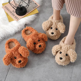 Autumn Winter Women & Children's Anti-Slip Closed Toe Light Weight Plush Warm Cute Animal Dog Cartoon Home Indoor Slipper Shoes