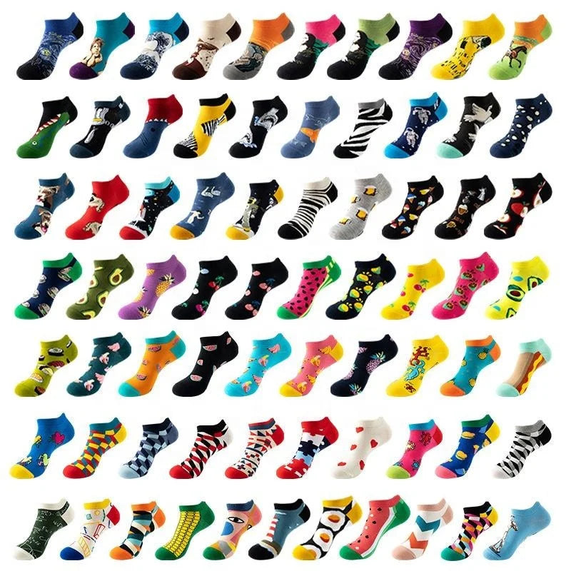 Wholesale Bulk Fun Fancy Art Van Gogh Patterned Casual Cotton Low Cut Socks Unisex Men's Novelty Funny Shorts for Spring