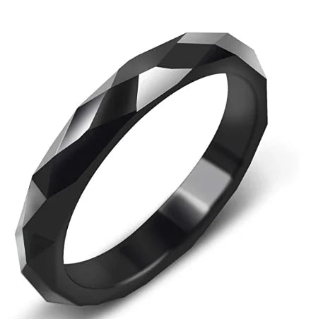 6T/10T Faceted Hematite Stone Rings for Women MenNon-magnetic Stone Hematite Rings That Absorb Negative Energy
