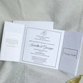 White and Silver Gate Fold Invitations Hard Cover Wedding Card