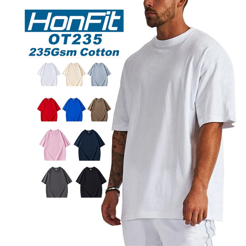 235 Gsm Men Short Sleeved Street Wearing Tee Clothing Crew Neck Plain Breathable Sweat t Shirts
