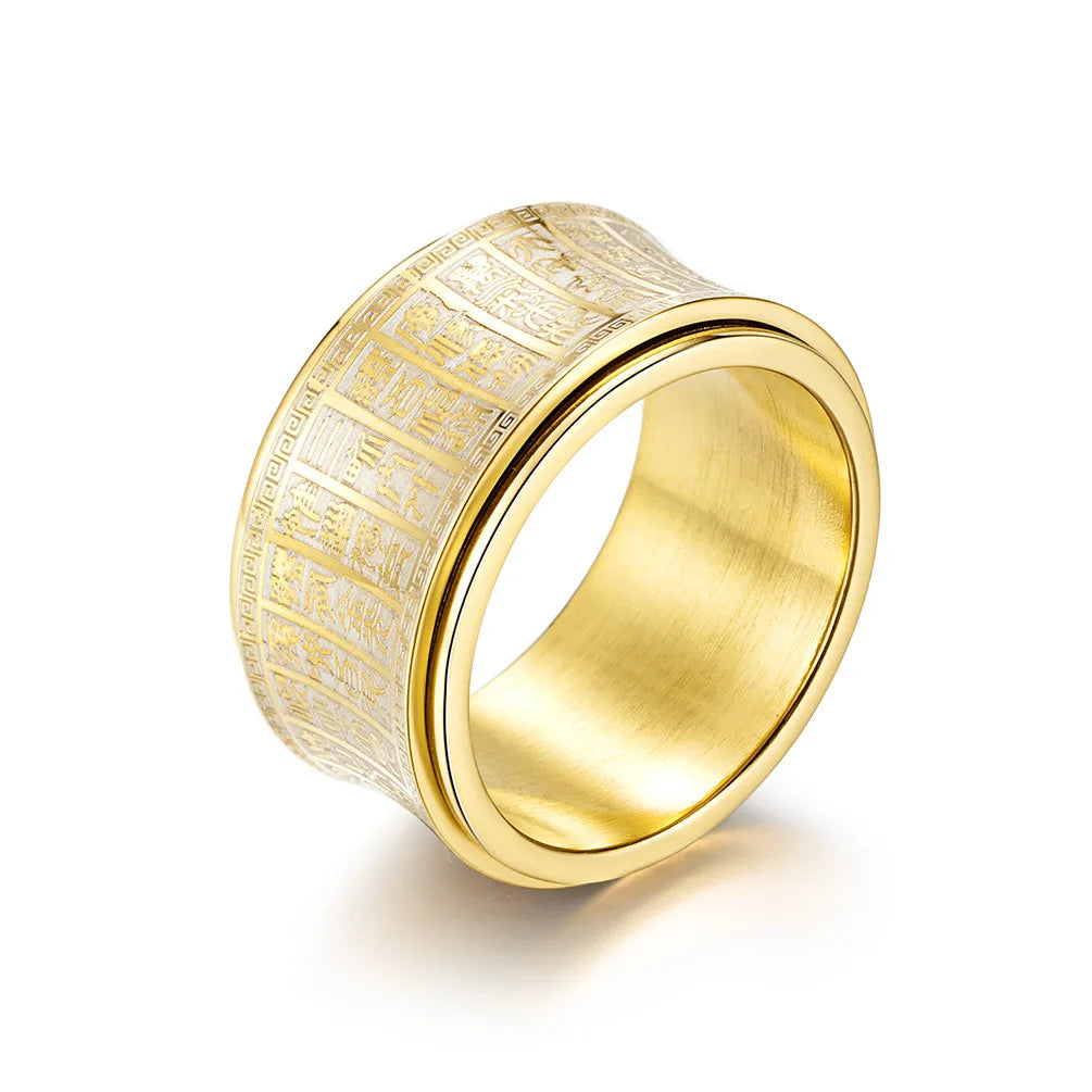 2023 Taoist Seal Body Golden Light Mantra Can Turn Arc Titanium Steel Pull Finger Domineering Chinese Style Men's Ring