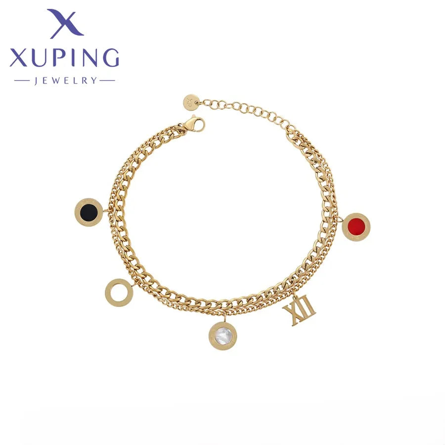 T000671776 XUPING JEWELRY 14K Gold Color Stainless Steel Colorful Other Fine Fashion Friendship Jewelry Women Bracelet