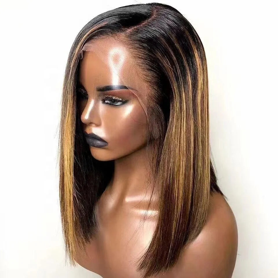 P4/27 Blonde Pre-Plucked 13x6 HD for Lace Frontal Long Bob Wigs with Deep Side Parting Highlight Human Hair Wigs Brazilian Remy