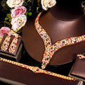 4Piece Multi Color Cubic Zirconia Nigerian Dubai Gold Plated Bridal Necklace CZ Jewelry Sets for Wedding Costume Accessories