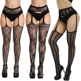 2027 Manufacture Sexy Women One-line Pantyhose Rhinestone Lingerie Fishnet Stockings Diamond Thigh High Leggings