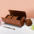 3 Slot Watch Roll for Women Vegan Leather Travel Case with Individual Snap in Pillows Jewelry Organizer Display Fine Timepieces