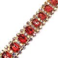 Sew-On Square Red Acrylic Rhinestone Trimming Garment Decorative Banding for Carnival Costume Decoration Sewing Garment Ornament