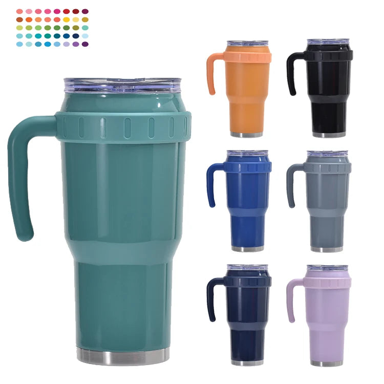 Amzaon Top Seller Custom 40oz Stainless Steel 40 oz Car Travel Cup Insulated Vacuum Tumbler with Handle and Straw Lid logo