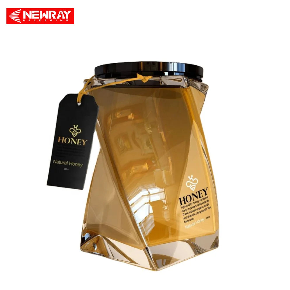 Newray NEW Design 360 ml 500 G Honey Jar Glass Container Twist Shape Food Storage Premium Glass Honey Bottle 500 g