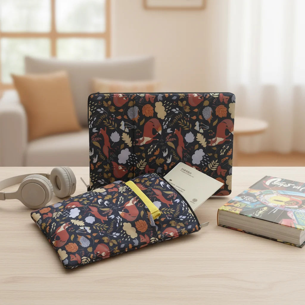 Custom Design Kindle Sleeve Polyester Book Cover with Front Pocket Portable Zipper Book Pouch Gift for Book Lover