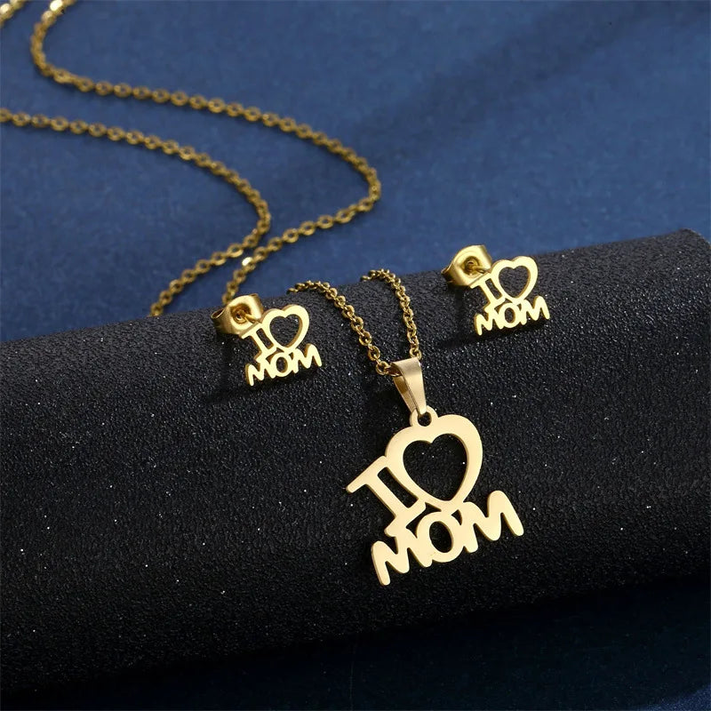 12 Style Mother's Day Letter Love Mom Pendant 18k Gold Plated Stainless Steel love Mama Necklace Set Wholesale Jewelry for Women