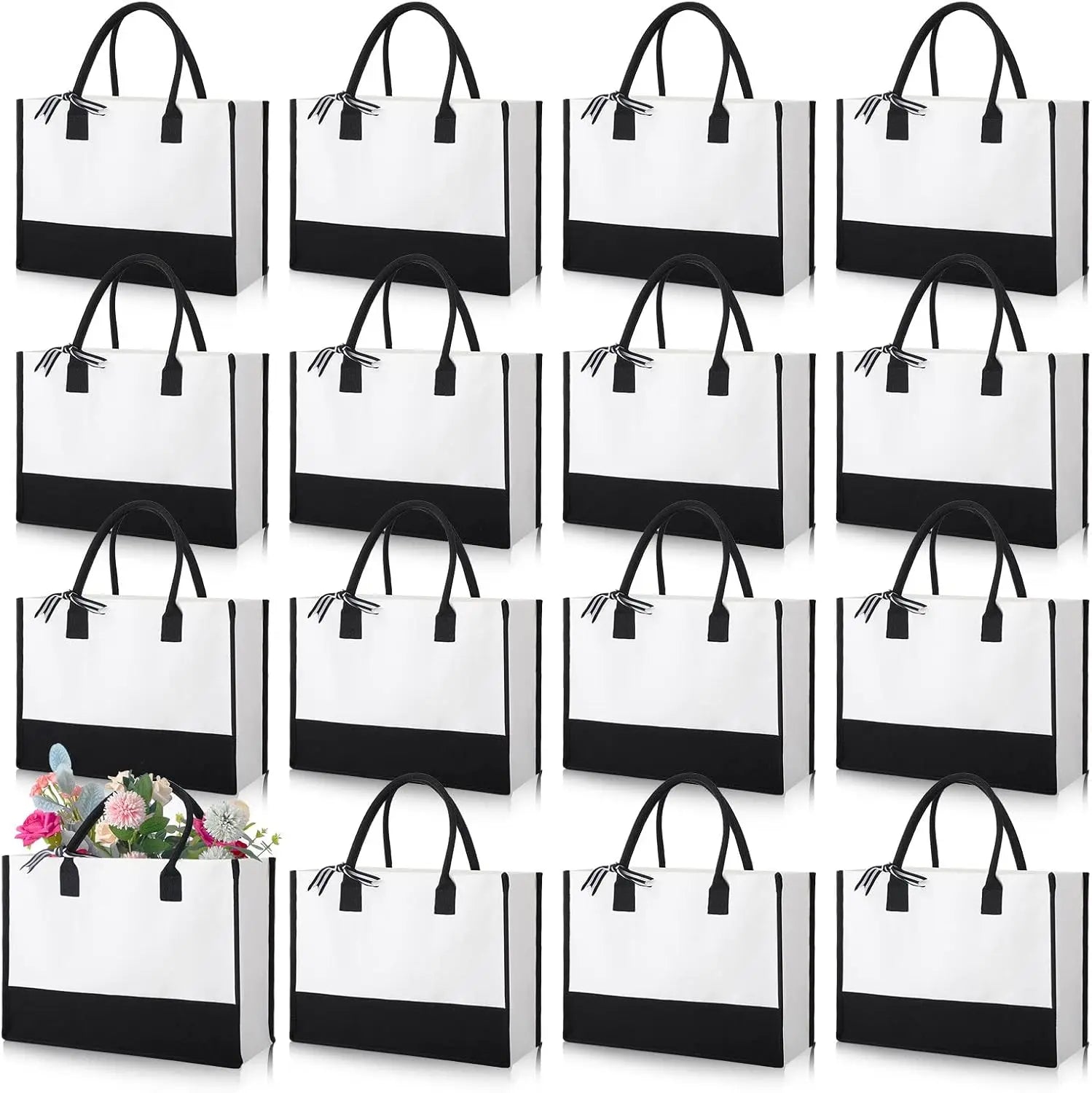 Ladies Canvas Beach Bag with Long Handle and Shoulder Strap Personalized Souvenir for Wedding & Birthday Black and White