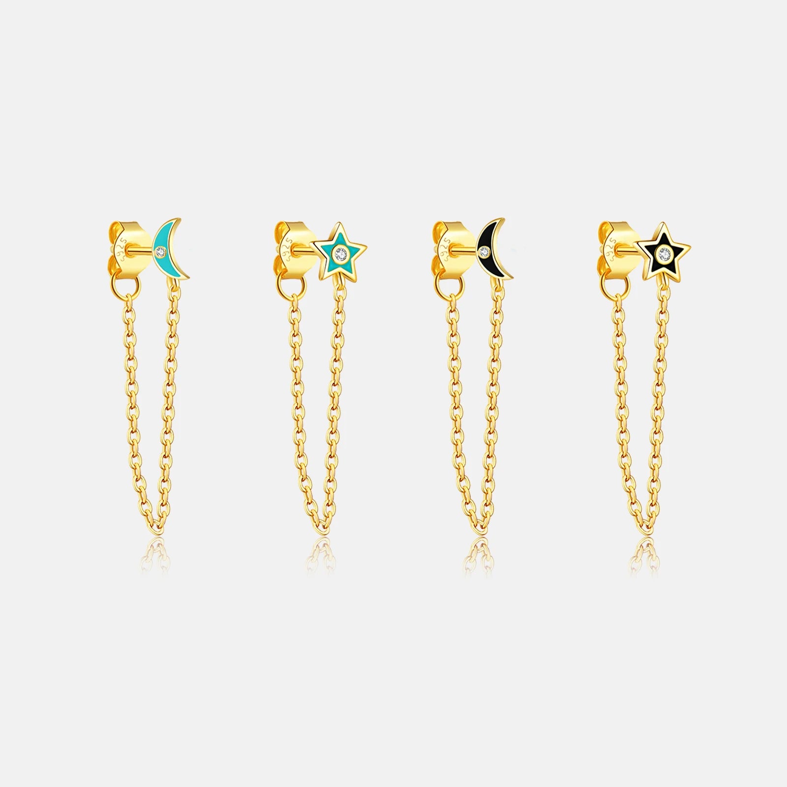 FUAMAY 925 Silver Earrings Tassel Long Drop Stud Earrings Star and Moon Stud Chain Drop Earrings