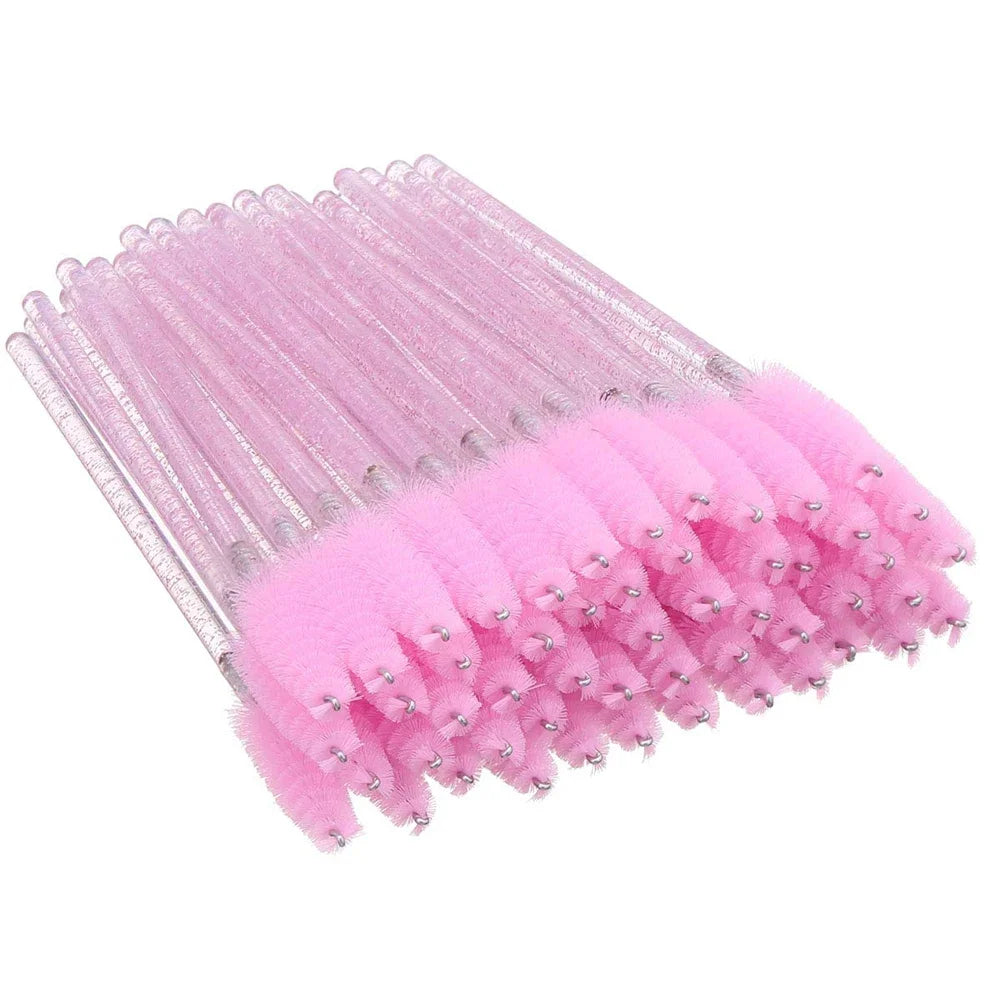 50 Pcs Makeup Brushes Disposable Crystal Eyebrow Brush Diamond Handle Mascara Wand Applicator Eye Lashes Eyelash Extension Tools