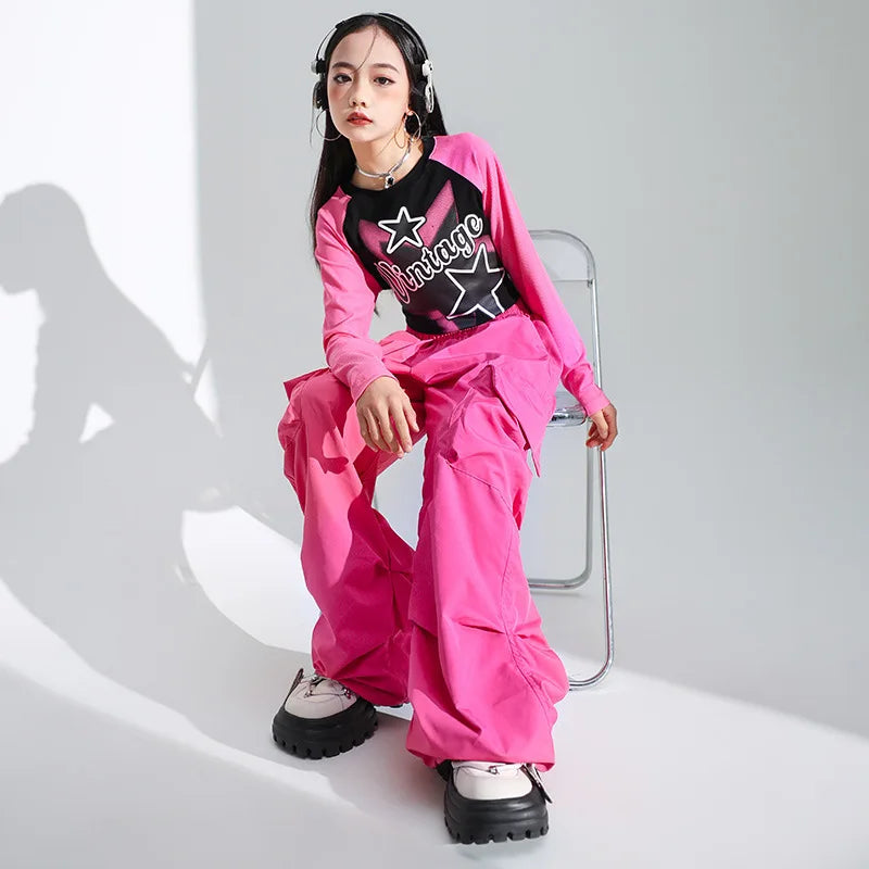 Girls Jazz Dance Dress Handsome Japanese Street Costume Set Children Hiphop Runway Stage Trend