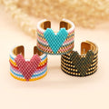 Go2Boho Bohemian Colorful Beaded Ring Women Handmade Woven Stainless Steel Heart Boho Girl Gift Fashion Jewelry Miyuki Bead Ring