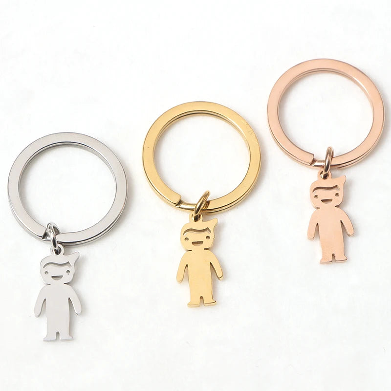 New Stock Boys Girls Keychains Custom Logo Key Chain Stainless Steel 18K Gold Plated Sublimation Key Tags