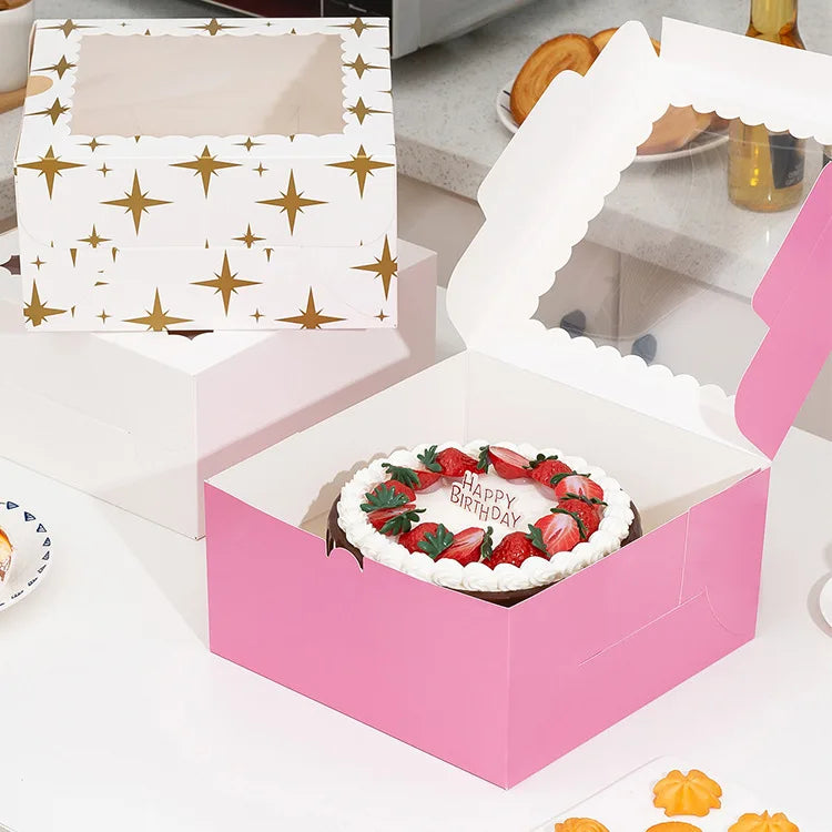 Factory in Stock Wholesale White pink Card with Window Cake Box Cupcake Boxes Baking Packaging Birthday Cake Paper Box Custom