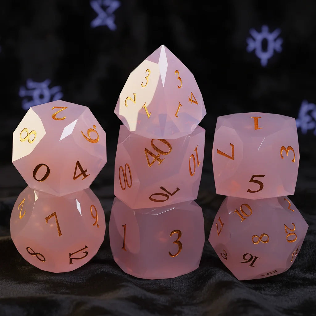 7pcs Custom 2025 New Shaped Handmade Pink Opal Polyhedral Dice D20 D6 Multi Faceted D&D Dices for Table Games