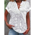 RNSHANGER Summer Cropped Shirt Casual White Lace Blouse  Eyelet Cut Embroidery Top Wear Hollow Out Women's Blouse