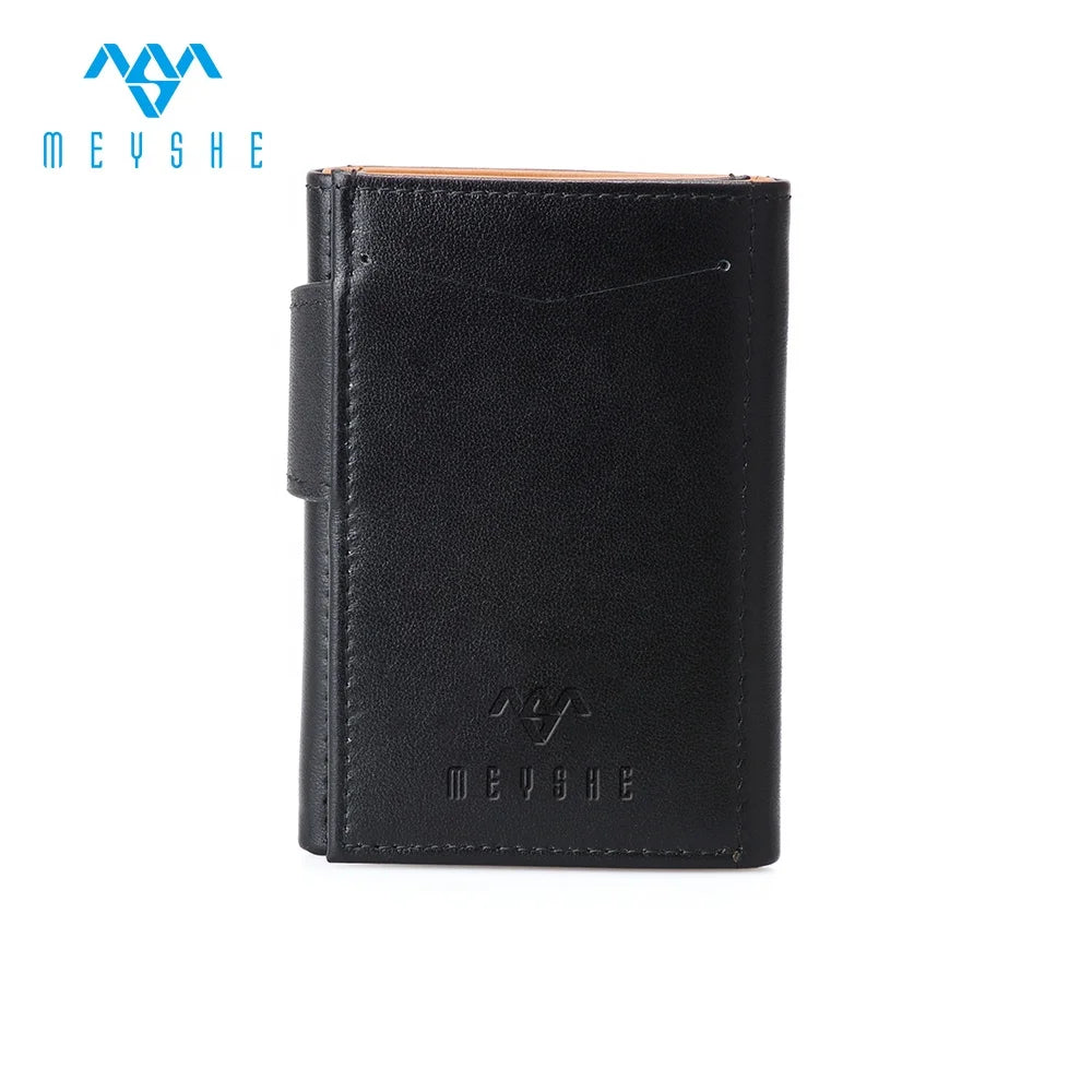 Factory Price Custom Luxury Double Color Genuine Leather RFID Blocking 3 Fold Slim Wallet Cardholder For Men