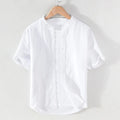 Mandarin Collar Cotton Casual Men Shirt Short Sleeve Button Down Regular Fit Shirts Clothes Shirts Men