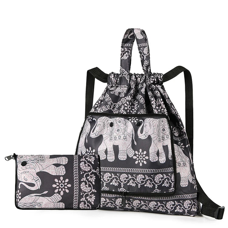 Women's Lightweight Gym Backpack Fitness Dry Wet Separation Tote Bag Polyester Lining Drawstring Packable for Travel School