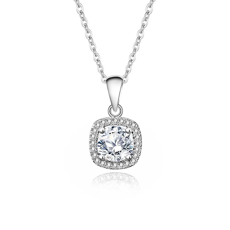 6.5mm 1ct Princess Cut Moissanite Pendant Women Jewelry 925 Sterling Silver Rose Gold Necklace