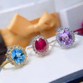 Factory Supply 3 Finger Pakistani 925 Sterling Silver Engagement Enamel Rings Natural Amethyst Rose Oval Cut Weddings Parties