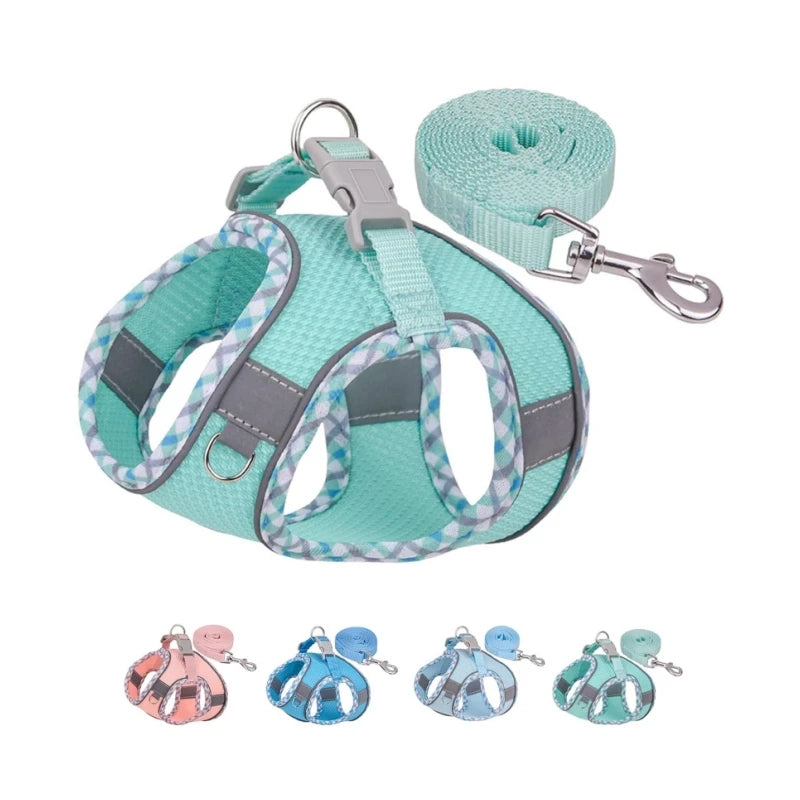 Customized Lightweight Leather Polyester Rubber Waterproof Reflective Solid Dog Harness Leash Set Soft Fashion No Pull