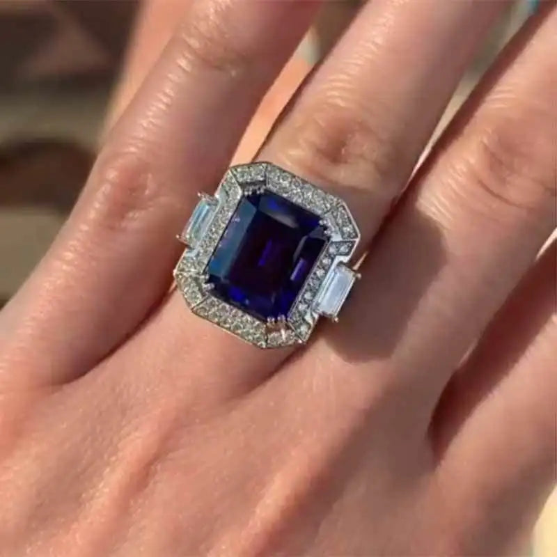 CAOSHI Luxury Female Big Blue Stone Ring Silver Color Wedding Band Rings for Women Fashion Large Engagement Ring Jewelry